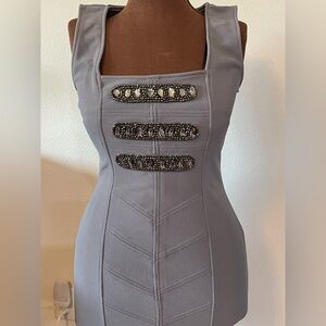 Sleeveless Embellished Light Gray Mini Dress